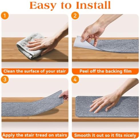 Stair Treads for Wooden Steps 15 PCS, Non Slip Stair Rugs Grey - Image 6