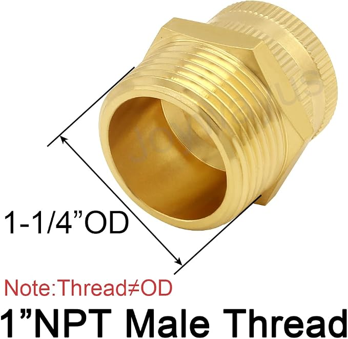 Joywayus Brass Swivel Pipe Fitting 3/4" GHT Female x 1" NPT Male | Garden Hose - Image 3