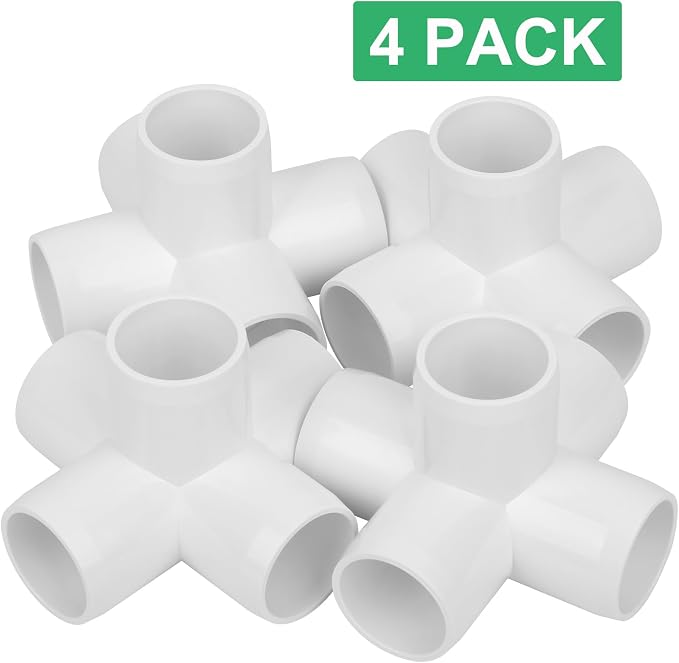 4Pack 1" Tee PVC Pipe Fitting 5 Way Elbow Connector Furniture Grade SCH40 5-Way - Image 6
