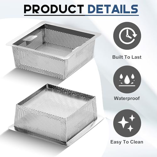 Tuanse 1 Pc 8.5 x 8.5 x 3'' Stainless Steel Floor Drain Strainer - Image 3