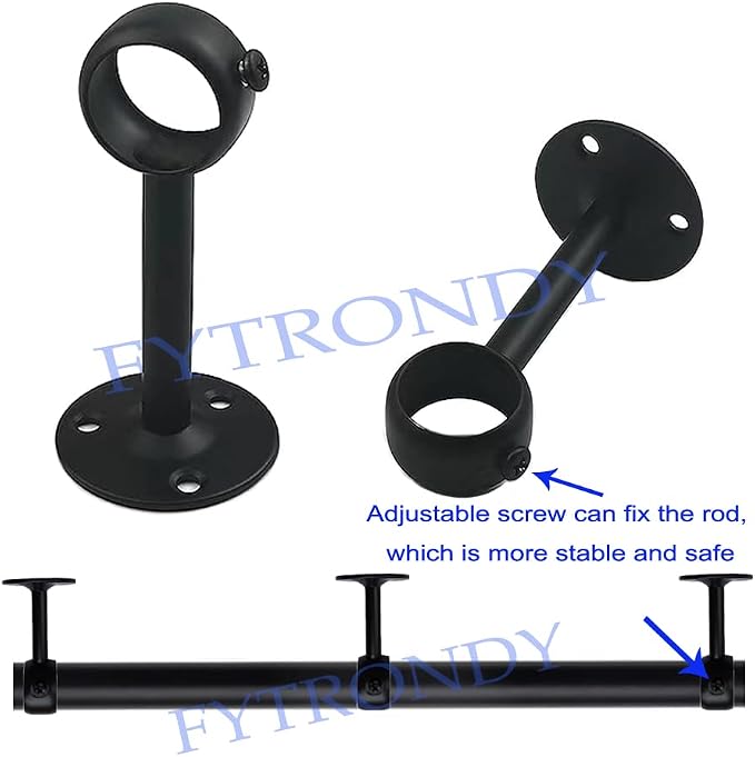 Black Edition Stainless Steel Wardrobe Pipe, Closet Lever Support Rod Holder - Image 4