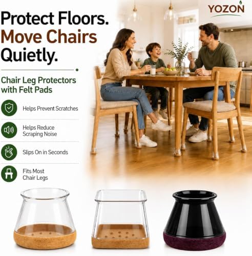 YOZON Chair Leg Floor Protectors Silicone Caps Felt Strengthen Bottom - Image 5