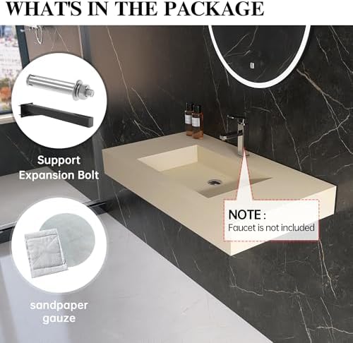 35" x 19" Bathroom Sink with Single Faucet Hole, Stone Resin Wall Mount Sink - Image 5