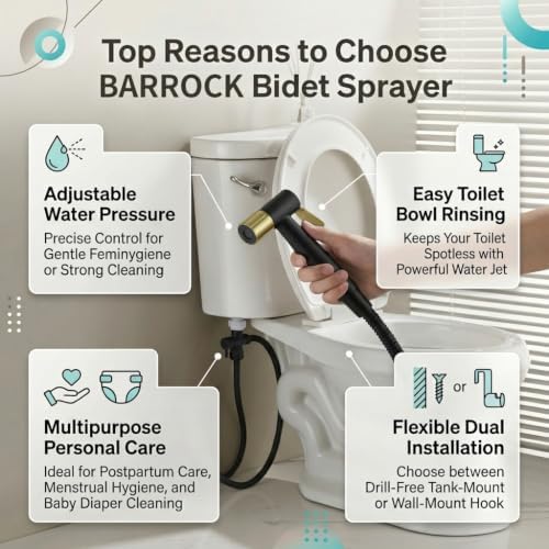 BARROCK Handheld Bidet Sprayer for Toilet, Stainless Steel Metal Made Baby - Image 5