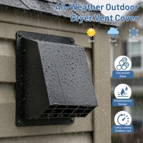 4 Inch Dryer Vent Cover Outside, Galvanized Steel Exterior Hooded Wall Vent - Image 6