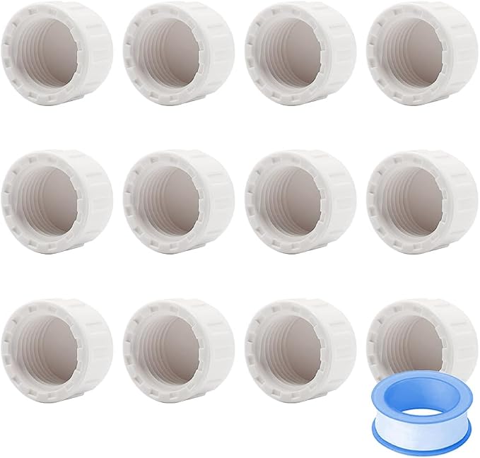 12PCS 3/4inch PVC Coupling Cap Pipe Fittings White PVC Pipe End Cap Plug by HayEastdor