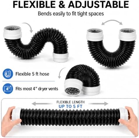 5FT Dryer Vent Hose 4 Inch, Flexible Aluminum Dryer Exhaust Hose - Image 3