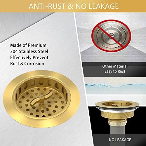 Gold Sink Drain Strainer 3-1/2 Inch Kitchen Sink Drain Assembly Kit - Image 6