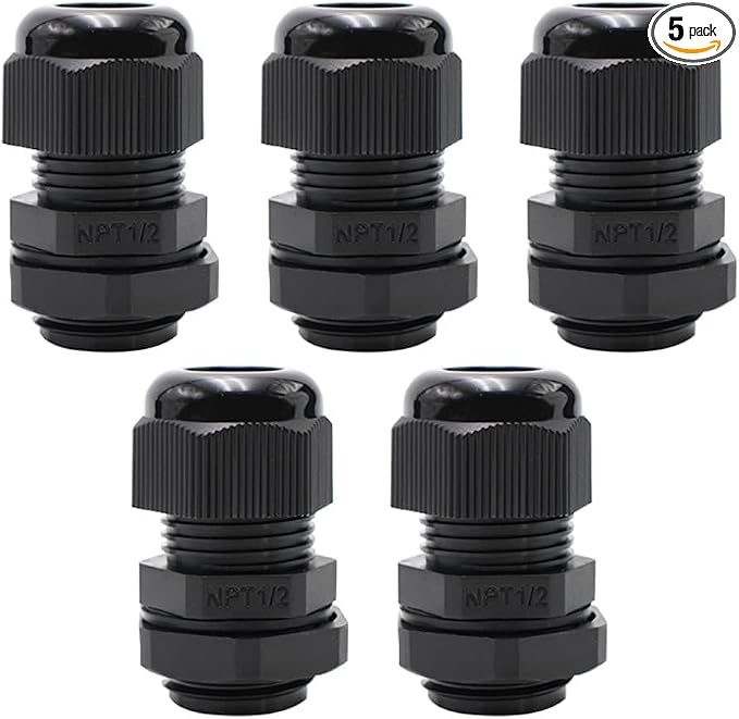 AIRTAK5-Pack 1/2" NPT Cable Glands, IP68 Waterproof Nylon PA66 Strain Relief by AIRTAK