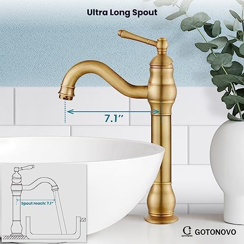 gotonovo Vintage Bathroom Vessel Sink Faucet, Antique Brass, No Drain - Image 4