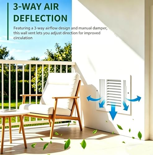 10x6 Inch Duct Opening 3-Way Steel Ceiling Register, Sidewall Air Vent Grille - Image 5