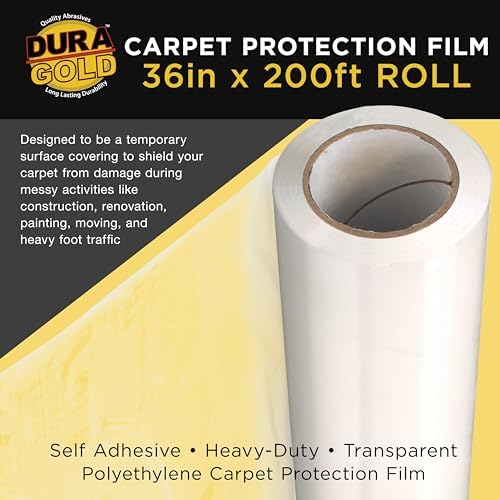 Dura-Gold Carpet Protection Film, 36-inch x 200-foot Roll, Self-Adhesive Plastic - Image 2