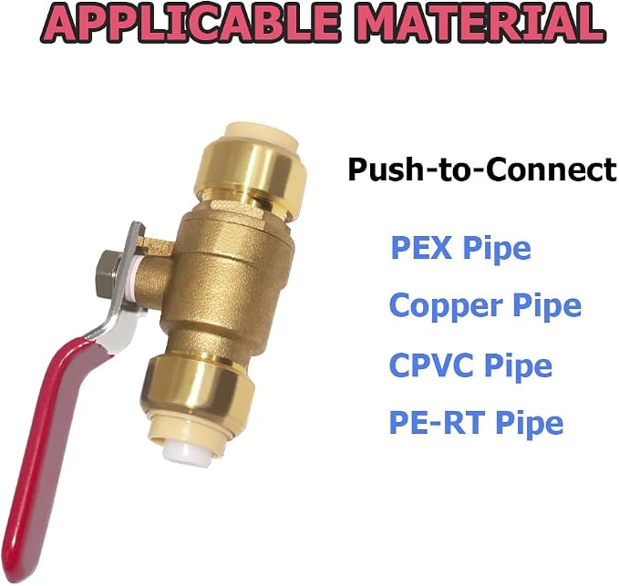 Hooshing 1/2 Inch Push-Fit Full Port Ball Valve, Push-to-Connect, Plumbing - Image 3