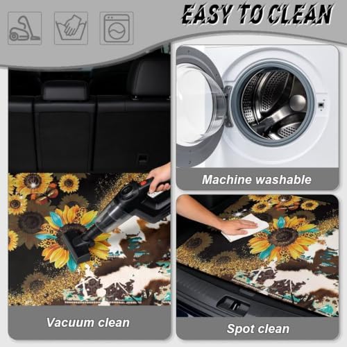 ELEQIN Western Sunflower Cow Print Car Cargo Liner All Weather Heavy Duty Trunk - Image 5