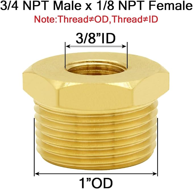 Joywayus 2Pcs Brass Reducing Hex Bushing 3/4" NPT Male to 1/8" NPT Female | - Image 2