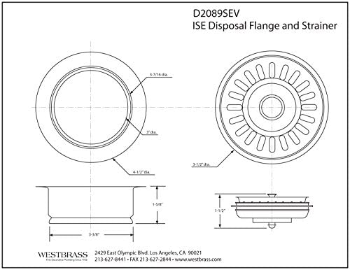 Westbrass A2089SEV-12 3-1/2" Kitchen Sink Waste Disposal Drain Flange and - Image 5
