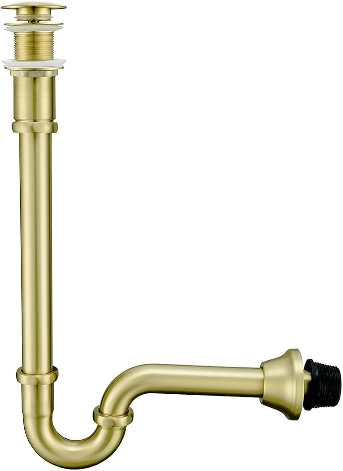 Brass P Trap with Pop Up Drain Stopper, U-Shape 1 1/4 Slip Joint Extension Tub by SEABEFORE