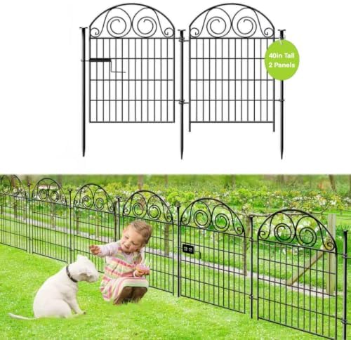 Getlay Tall Garden Fence with Gate, 40 Inch 2 Panels Total Length 4.4 Ft Dog by Getlaygardenfence