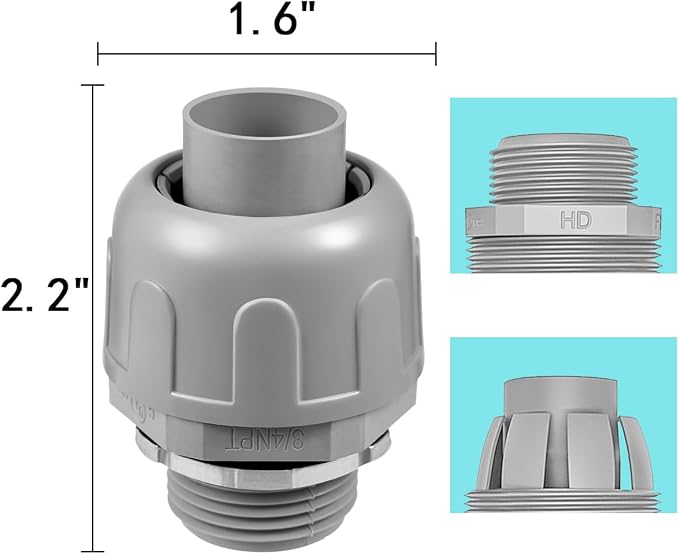32-Pack 3/4" NPT Liquid Tight Connector Conduit Fitting UL PVC Straight | UV - Image 2