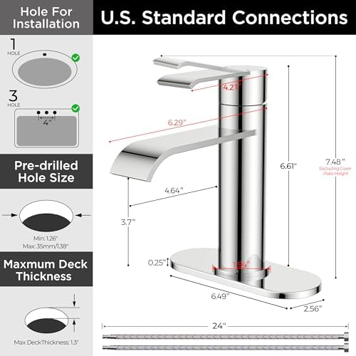 FORIOUS Waterfall Bathroom Faucet Single Hole Chrome - Image 5