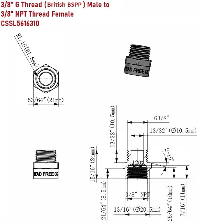 G Thread Male to NPT Thread Female Pipe Fitting Adapter - Image 4