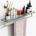 24-Inch Towel Rack with Shelf -Tempered Glass Bathroom Shelf with Towel Bar by HOMELIFE
