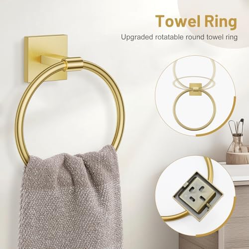 Lairuier Brushed Gold Bathroom Accessories, Towel Bar Set Wall Mounted - Image 3