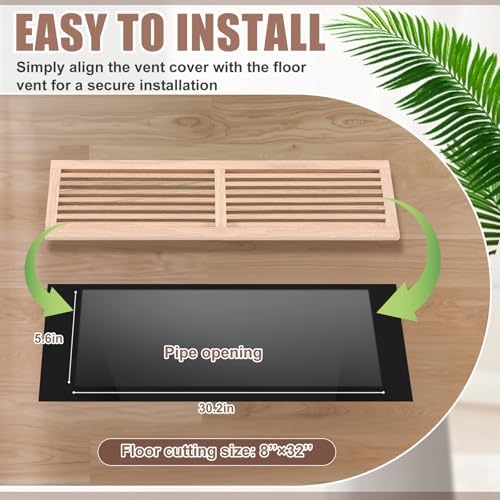 Weysat 1 Pcs 8 x 32 Inch Oak Hardwood Air Return Vent Cover Unfinished - Image 4