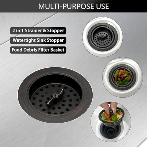 Kitchen Sink Drain Assembly 3-1/2 Inch Bronze Stainless Steel Kitchen Drain - Image 3