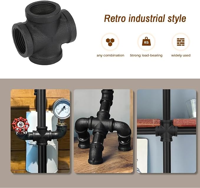 1" Black Pipe Fittings 4-Way Cross Fitting Home Expert 4 Pack | Malleable Cast - Image 4