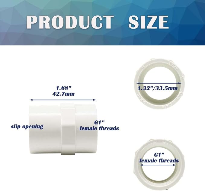 6PCS 1 Inch PVC Coupling Fittings White Slip to Female Thread PVC Pipe Fitting - Image 2