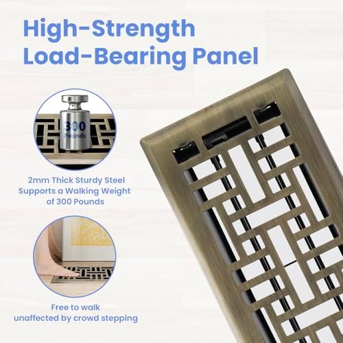 Howeall 4x10 Inches Heavy Duty Walkable Floor Register Easy Adjust Air Supply - Image 2