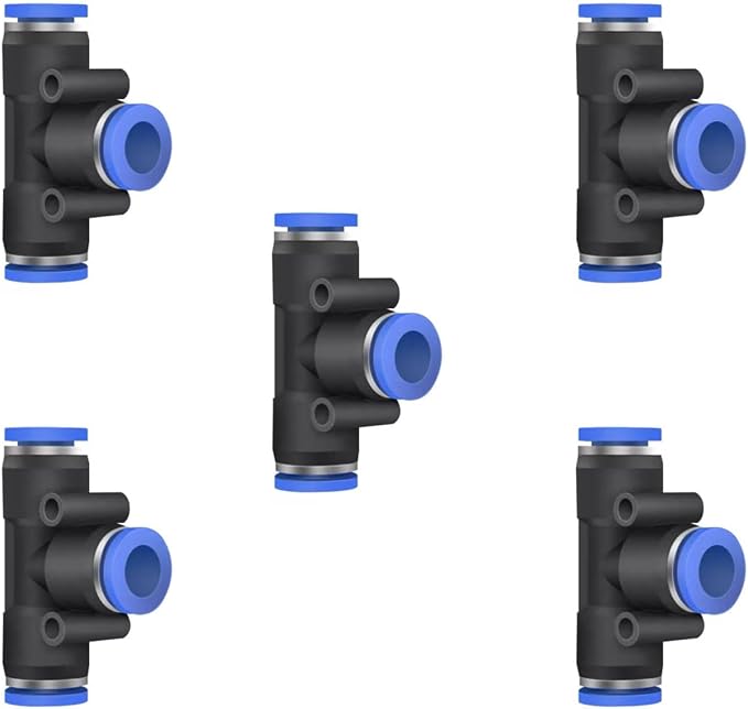 5 Pcs 7mm x 7mm x 7mm Pneumatic T Shaped 3 Way Tube Reducer Connector, Quick by ROZESAZZ