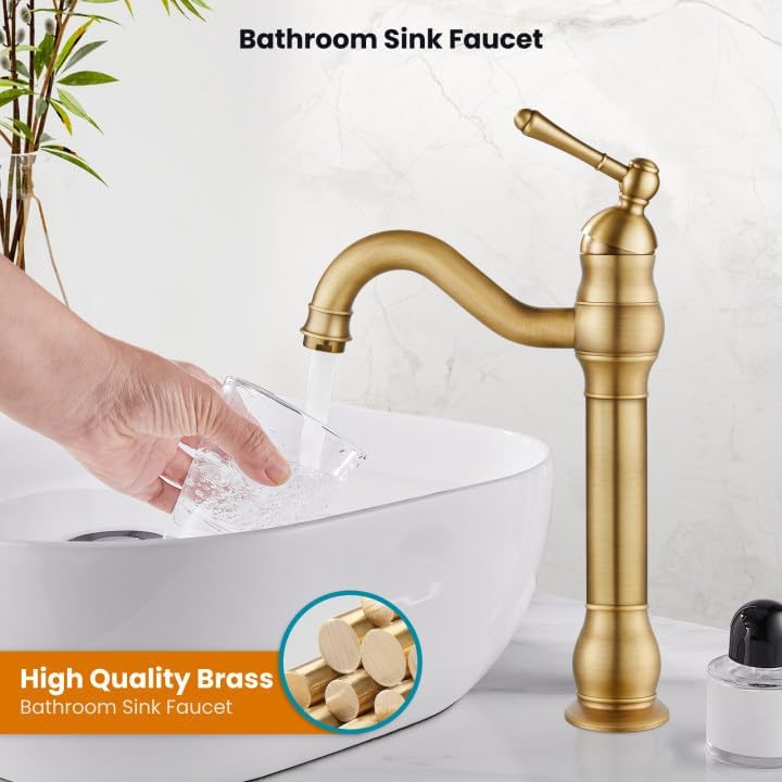 gotonovo Vintage Bathroom Vessel Sink Faucet, Antique Brass, - Image 2