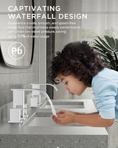 FORIOUS Bathroom Faucet Waterfall 3 Hole 8 Inch Widespread Polished Chrome - Image 4