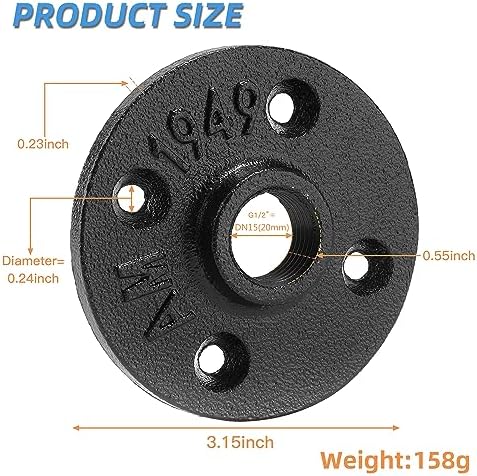 Heavy Duty 1/2" Black Floor Flange, Home TZH 30 Pack Malleable iron Pipe Flange - Image 2