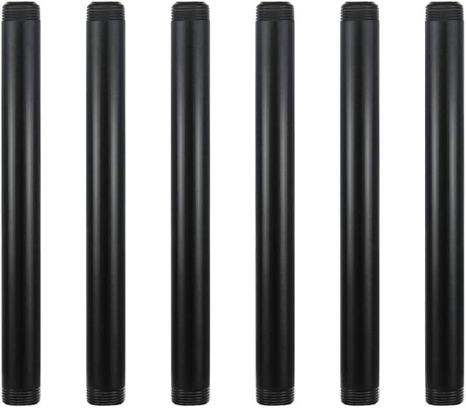 6 Pack 3/4" × 10" Pre-Cut Black Metal Pipe, Industrial Steel Fits Standard by GeilSpace