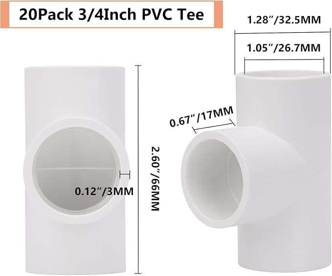 20 Pack 3/4in Tee 3 Way PVC Pipe Fittings Connector, Furniture Build Grade - Image 2