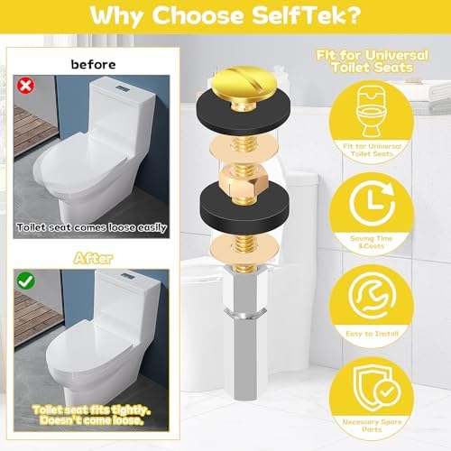 SelfTek 2Pcs Universal Toilet Seat Screws, Heavy Duty Toilet Seat Bolts Set - Image 4