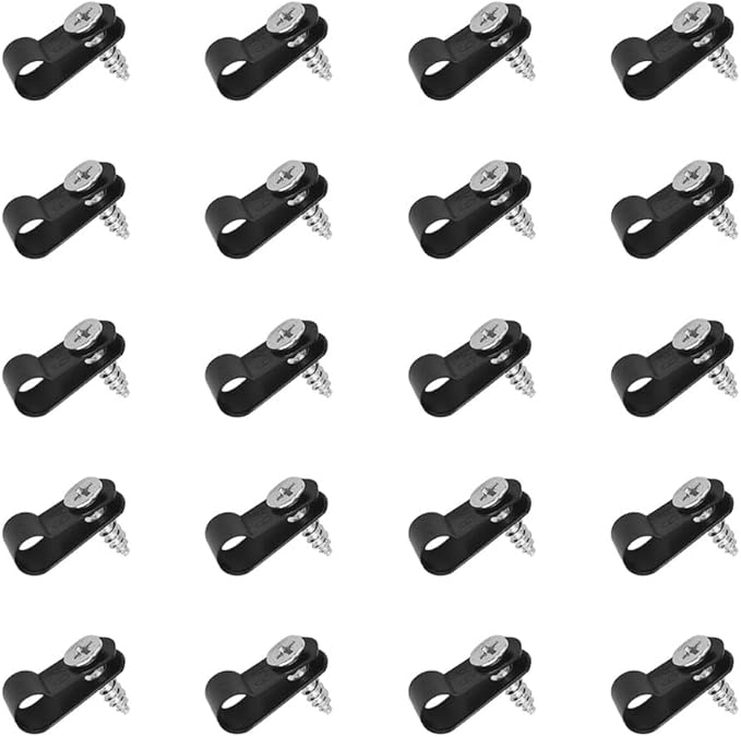 100 Pcs Wire Clamps, 1/4 Black Cable Clamp R-Type | Nylon Screw Mounting Cord by Unknown