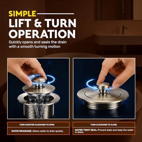 SUPPLYGIANT 1-3/8 in. Lift & Turn Bathtub Drain Stopper Assembly, Brushed Nickel - Image 4