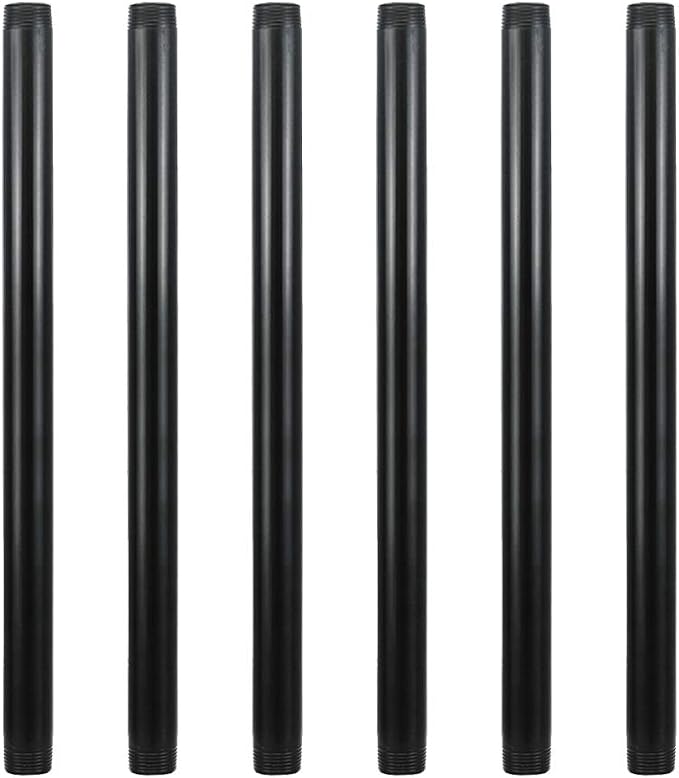 6 Pack 3/4" × 16" Pre-Cut Black Metal Pipe, Industrial Steel Fits Standard by GeilSpace