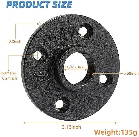3/4" Heavy Duty Black Floor Flange, Home TZH 10 Pack Malleable iron Pipe Flange - Image 2