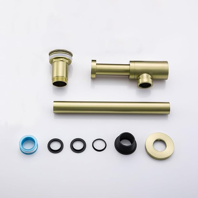 Bottle P-Trap 1 1/4 with Pop Up Drain Stopper with Overflow, Brushed Gold - Image 8