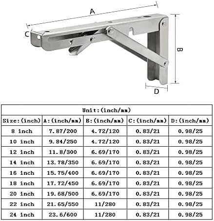 14 Inch Folding Shelf Brackets, 2 Pack Stainless Steel Heavy Duty L Bracket - Image 3