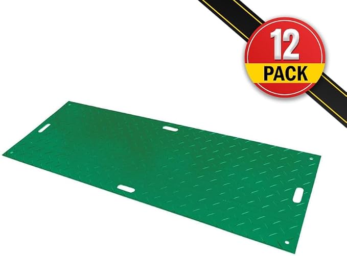 12 Pk 3' x 8' - 1/2" Thick Heavy Duty Green Ground Protection Mats - Easily - Image 2