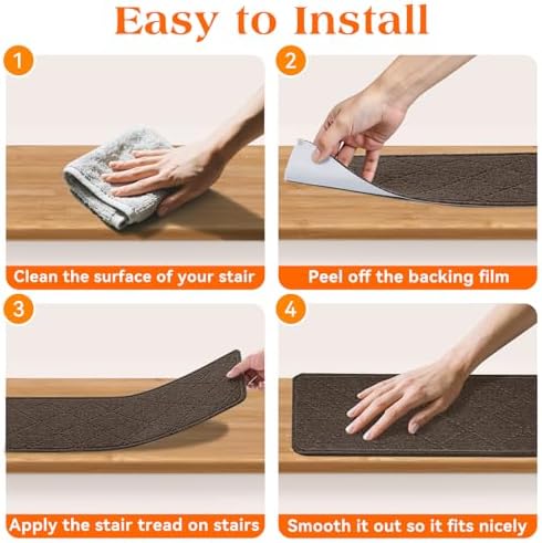 Stair Treads for Wooden Steps 4 PCS Non Slip Stair Rugs Brown - Image 6