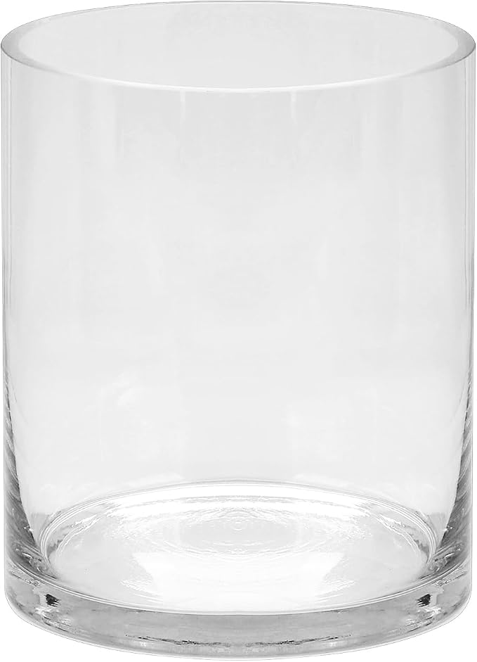 5" Wide 6" High Large Hand Blown Sturdy Clear Cylinder Glass Vase, Centerpiece by Unknown