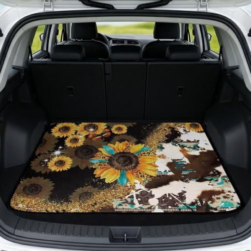 ELEQIN Western Sunflower Cow Print Car Cargo Liner All Weather Heavy Duty Trunk by ELEQIN