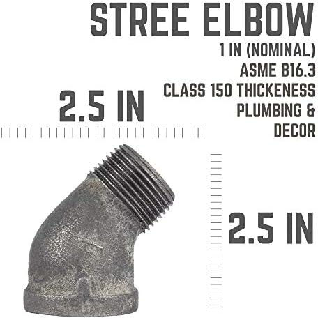 PIPE DECOR 1" 45 Degree Street Elbow Fitting, Malleable Iron, Fits One Inch - Image 2